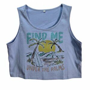 NWOT | "FIND ME UNDER THE PALMS" Surf Graphic Crop Top | Lavender Blue | L